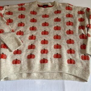 Vince Camuto Cream and Orange Pumpkin Sweater reversible